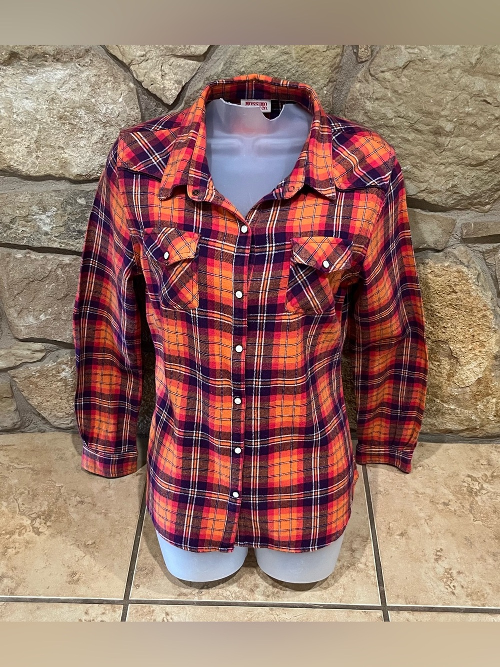 Vtg Mossimo Soft Plaid Flannel Shirt Large Pearl Snaps Western Flair Fall Wear